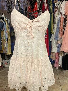 Trixxi Light Pink Eyelet Lace Mini Dress